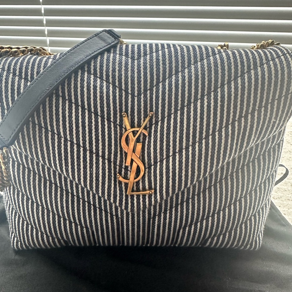 YSL Saint Laurent Lou Small Stripe Denim Bag